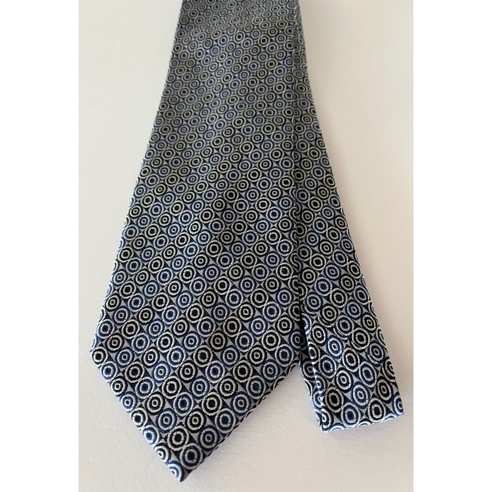 Venetto Collection Men's Tie Necktie‎ Blue Black Siler Circle Geometric Pattern